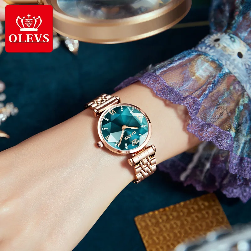 OLEVS Nuovi orologi al quarzo gioiello di lusso da donna Orologio con cinturino in acciaio inossidabile impermeabile per donna Orologio con data di moda Specchio con diamanti