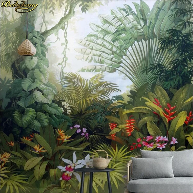 

beibehang Custom 3d wallpaper mural medieval hand painted tropical rain forest plant landscape background wall papel de parede