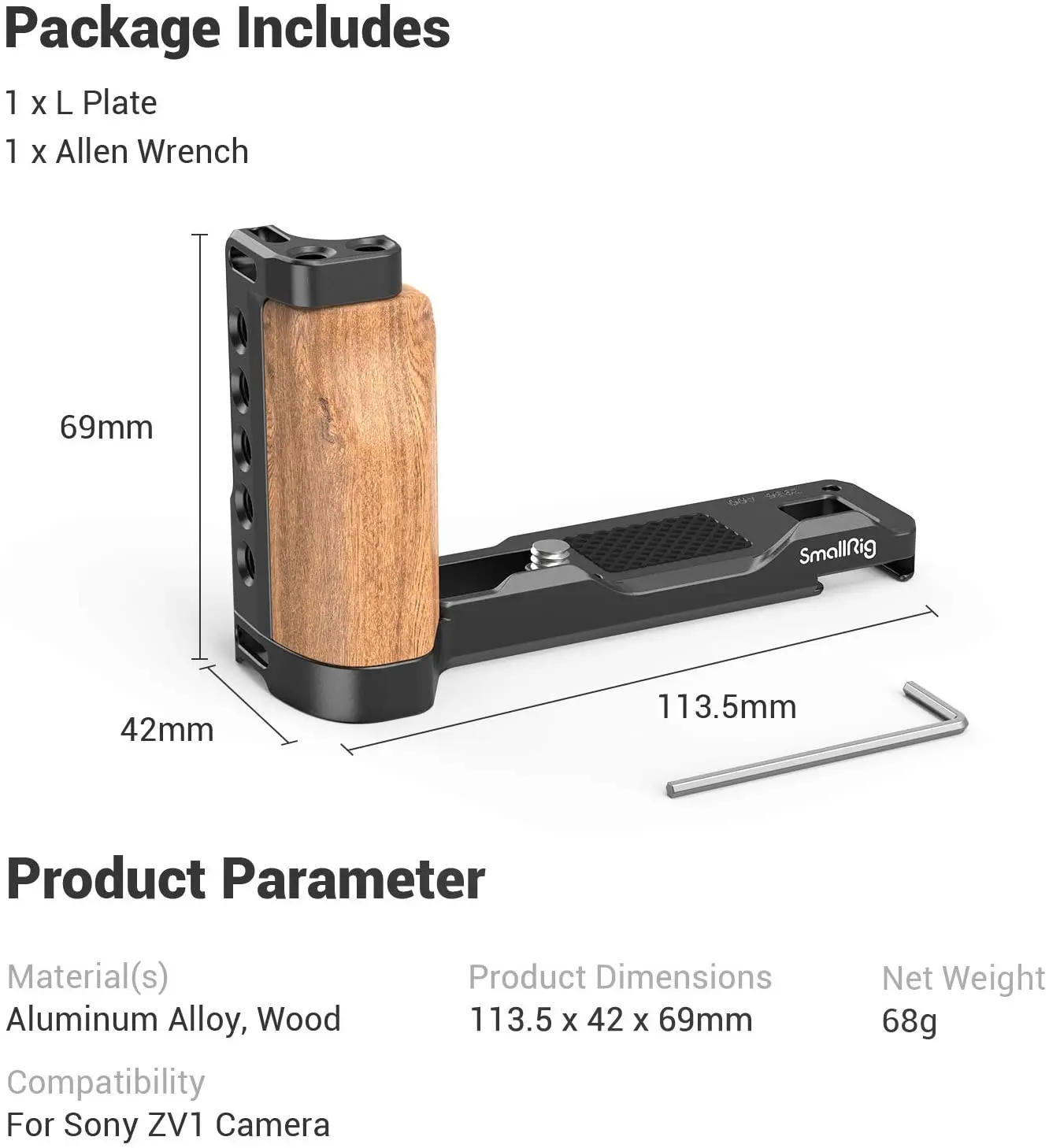 SmallRig untuk Kamera ZV1 Vlog Rig L-bentuk Pegangan Kayu dengan Sepatu Dingin untuk Kamera Sony ZV1 Vlogging Aksesoris 2936