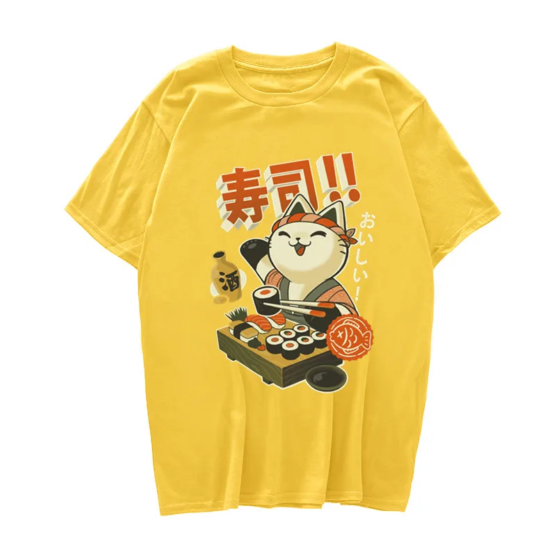 Manga Sushi Japan T Shirt Men/women Aesthetic Cute Cotton Cool Vintage T-shirt Harajuku Streetwear Camisetas Hombre Anime Tshirt