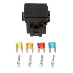 Relay Box, 4-Slot 1 Relays & 4 Fuses Holder Block with Metallic Pins for Automotive and Marine Engine Bay