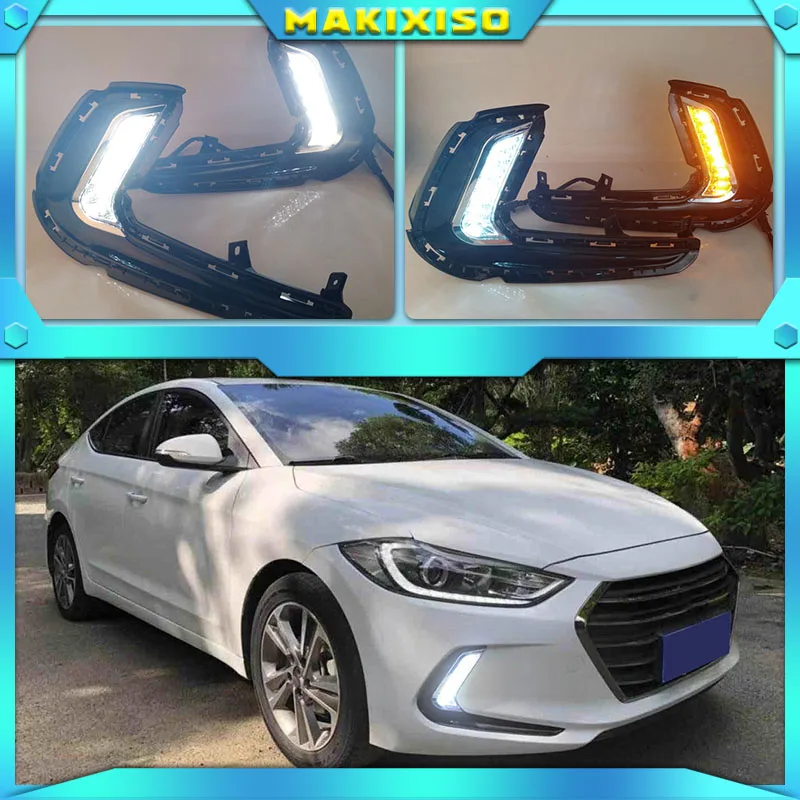 1Set 12V ABS LED Car DRL Daytime Running Lights With Turn Yellow Signal For Hyundai Avante AD Elantra 2016 2017 2018