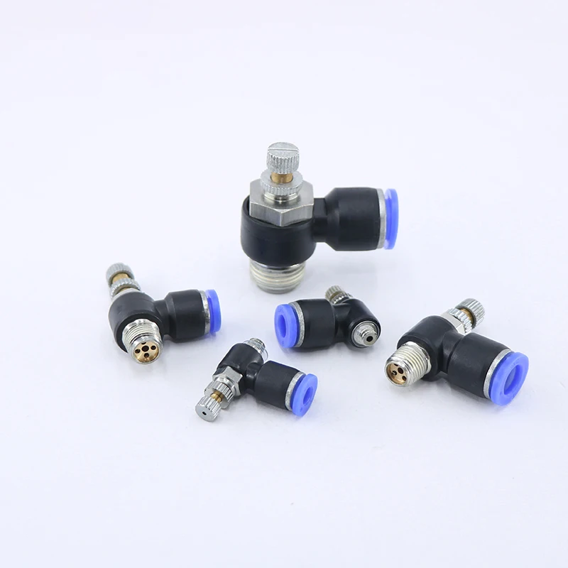 Blue Pneumatic Connector SL 4/6/8/10/12Mm Pneumatic คันเร่งควบคุมความเร็ววาล์วด้ายภายนอกกระบอกคันเร่ง