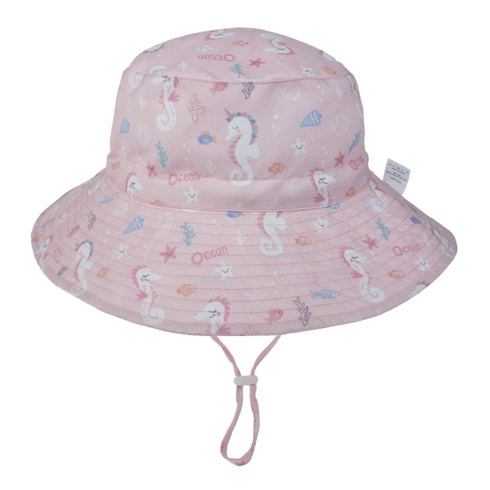 Girls Boys Outdoor Anti UV Beach Cap Summer Baby Sun Hat Swimming Hat Kids Bucket Cap with Adjustable Chin Strap 0-8 Years