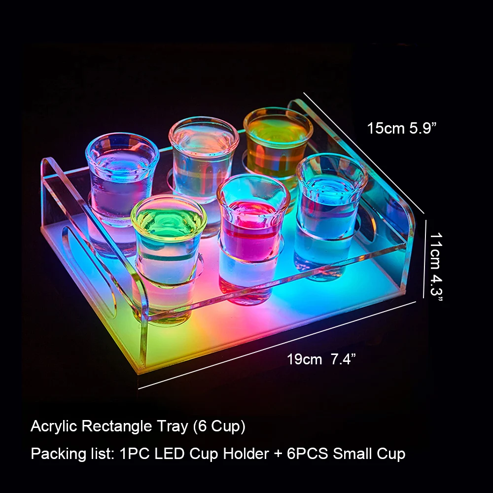 

Night club bar party lounge color changing rechargeable led lighted shot glass service tray vip flight tray glasses holder