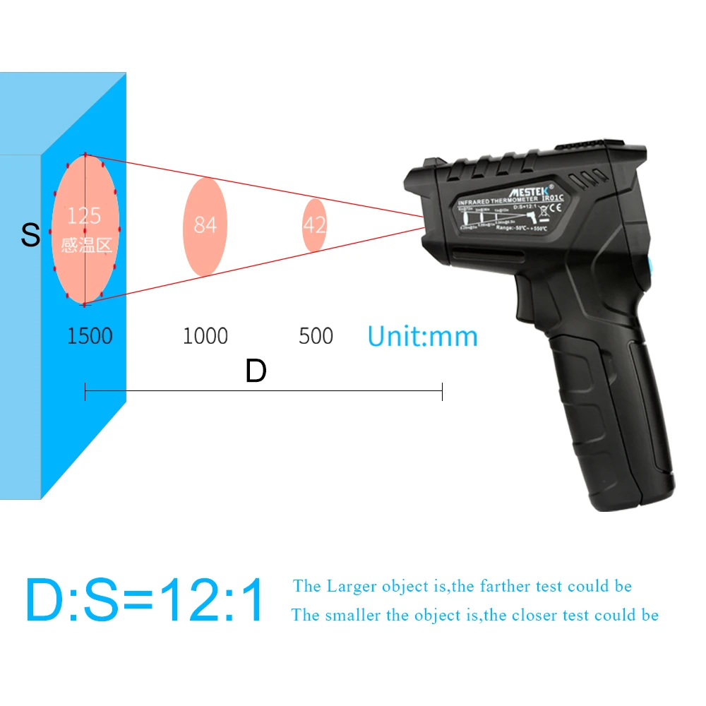 Mestek IR01 Series Digital Infrared Thermometer -50~380/550/800 degree Non-Contact Thermometer Gun thermometer With Color Screen