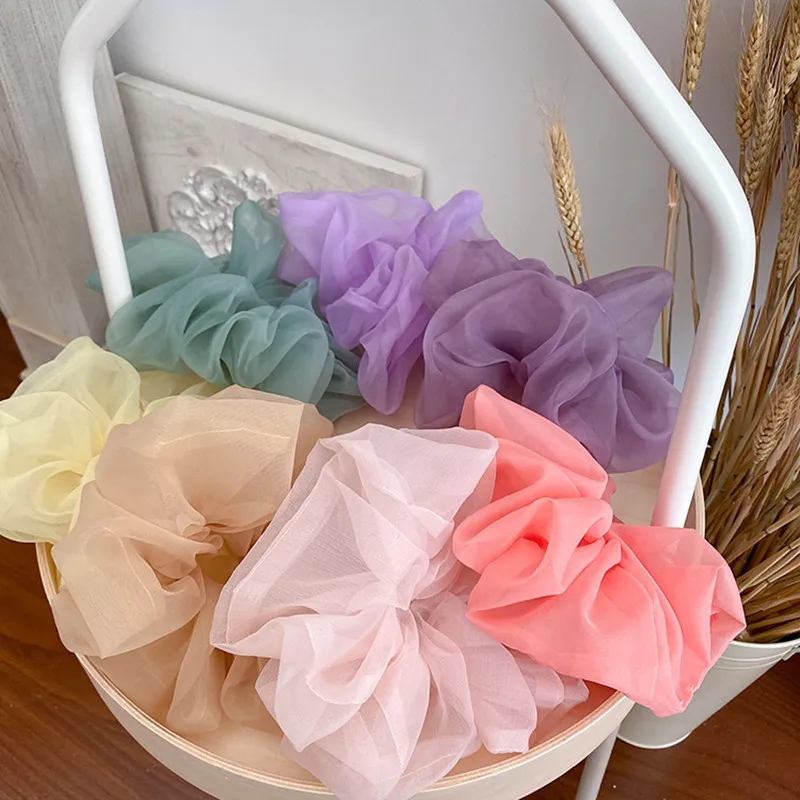 Autumn Organza Elastic Hair Ropes Ponytail Holder Hair Tie Girl Gum Hair Sscrunchies Large Fairy Chiffon Women Hair Accessories