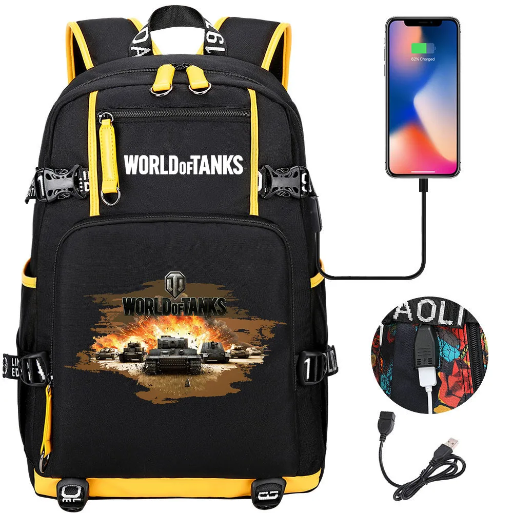 Game World Of Tanks Backpack Girl Boy Schoolbag Large Capacity Laptop Bag Waterproof Multifunction USB Charging Backpack