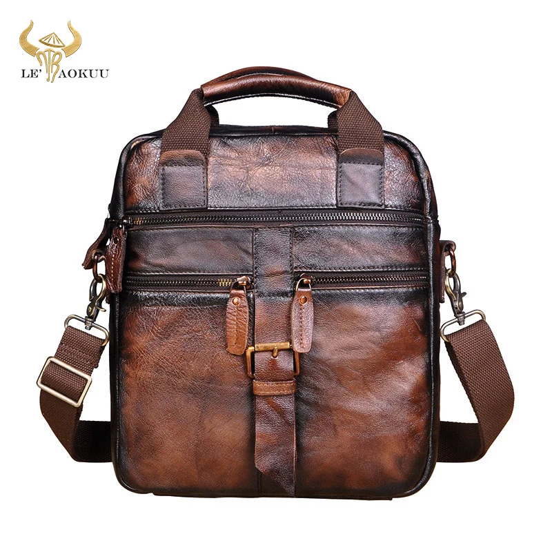 Trend Men Quality Leather Retro Design Business Briefcase Vertical 12" Laptop Travel Tote Attache Messenger Bag Portfolio 1062