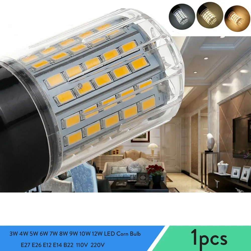 

L​ED Corn Bulb E27 E26 E12 E14 B22 110V 220V LED Light Bulb 7/9/15/18/25/28/30/35W Super Bright Lamp 3000-6000K For Home Decor