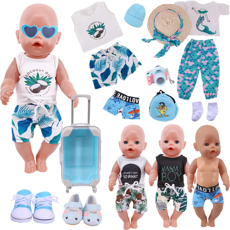 Reborn Dolls Clothes Summer Sandy Beach Set T-Shirt Shorts Bathing Suits Doll Fashion Decor Accessories for 18 Inch&43 Cm Doll