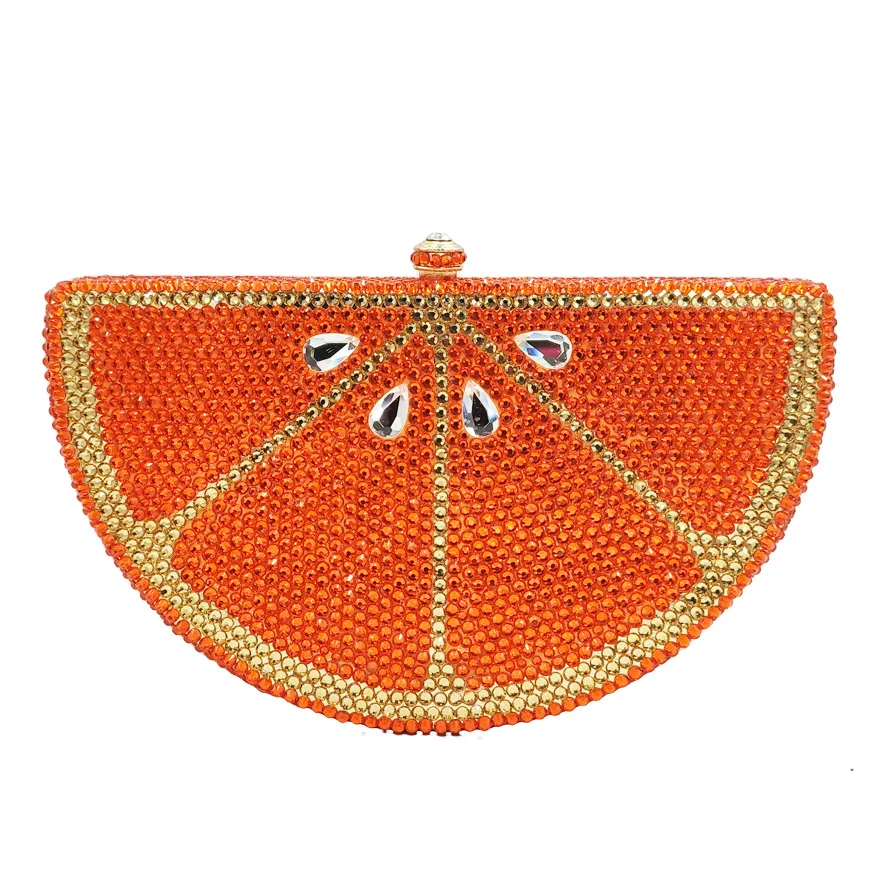 Fashion Crystal Evening Bags Orange Fruit Melon Clutch Bags Luxury Diamond Party Handbags Wedding Purse sc321