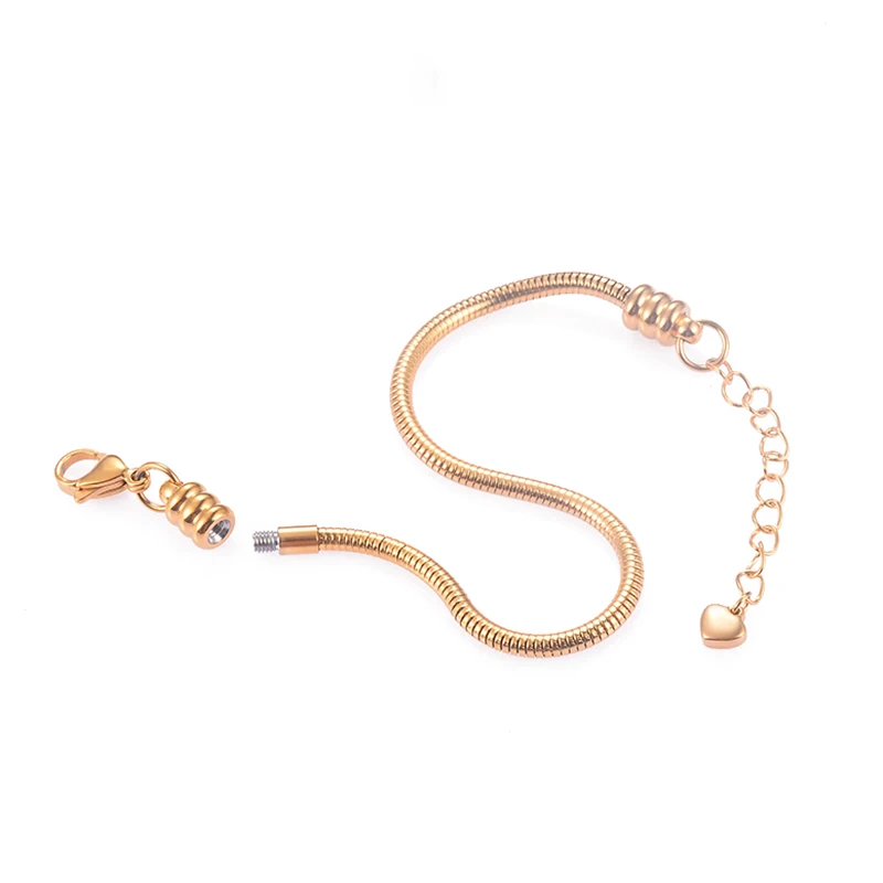 Women Girls Slider Charms Bracelet 3mm Snake Chain Bracelets Stainless Steel Chain Bracelet Fits Standard Charms Bead Chain