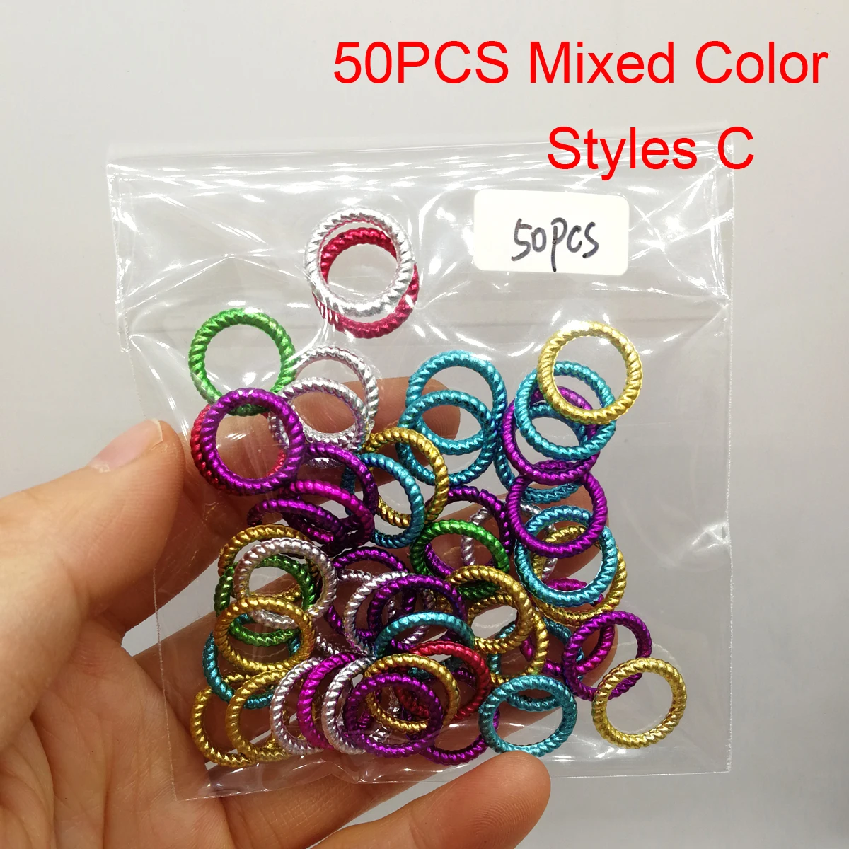 50Pcs Plastic Colorful Tube Ring Hair Braids Rings Cuff Clips For Women Hair Accessories Styling Tools Can Not Open Beads