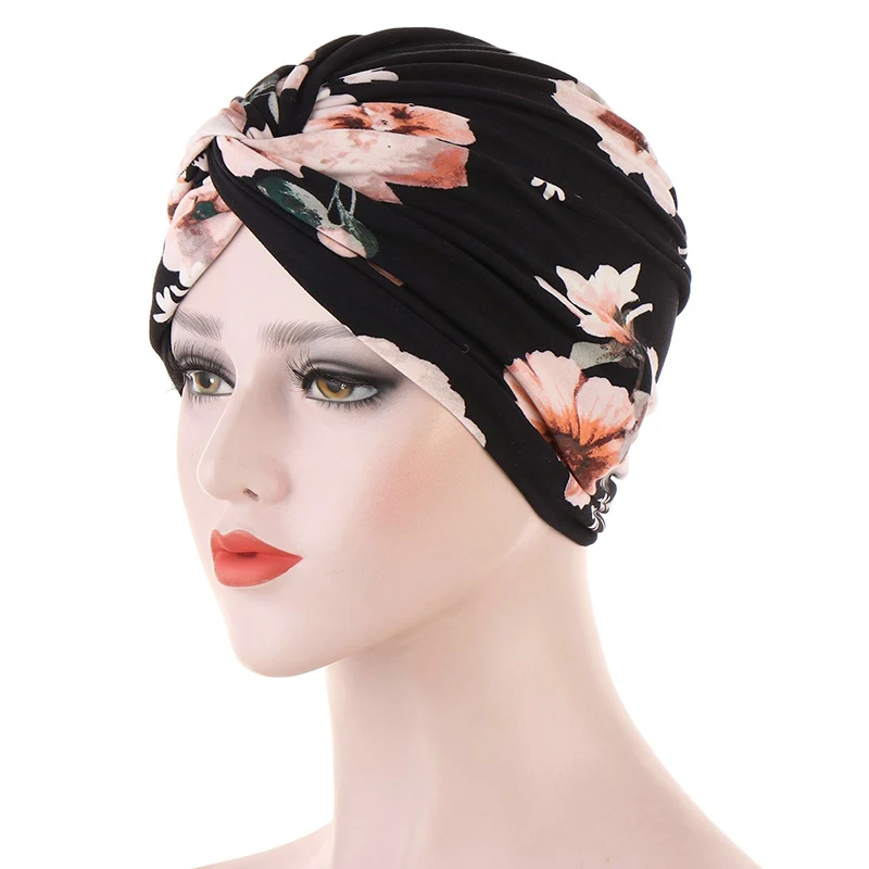 Women Muslim Cotton Turban Folding Cross Knotted Hair Ribbon Scarf Elastic Head Wrap Headwear Bandanas Lady Hair Hats Beanie