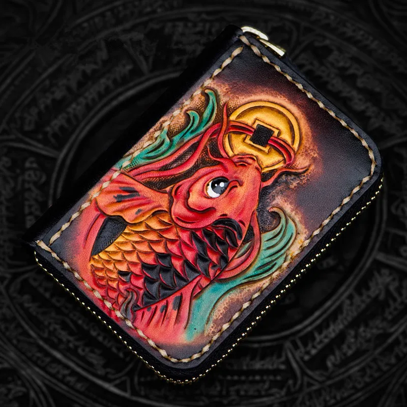 Mini Purse Men Short Zipper Carp Wallet Ladies Genuine Leather Card Holder Bag Coin Purses Carteira Wallets