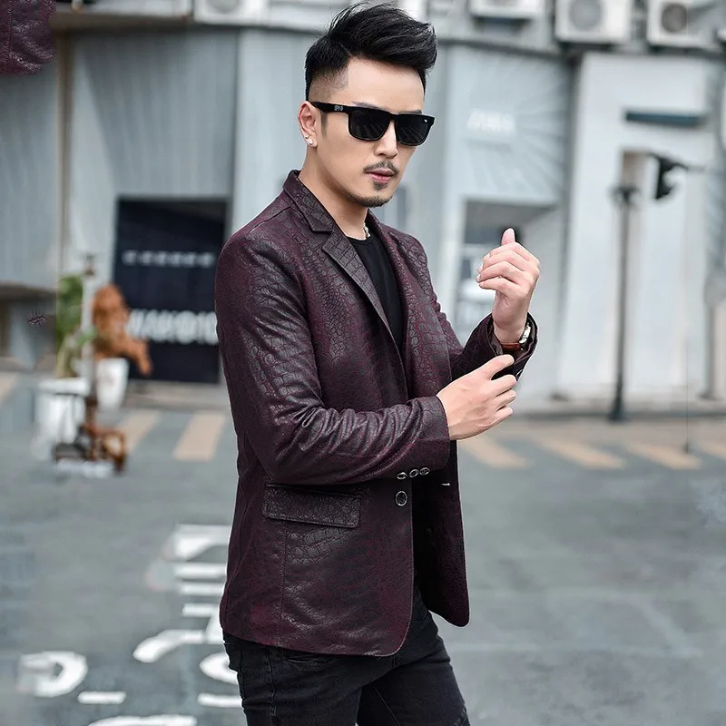 Korean Style New Mens Short Slim Genuine Leather Vintage Jackets Turn-Down Collar Single Breasted Pockets Sheepskin Fashion Coat