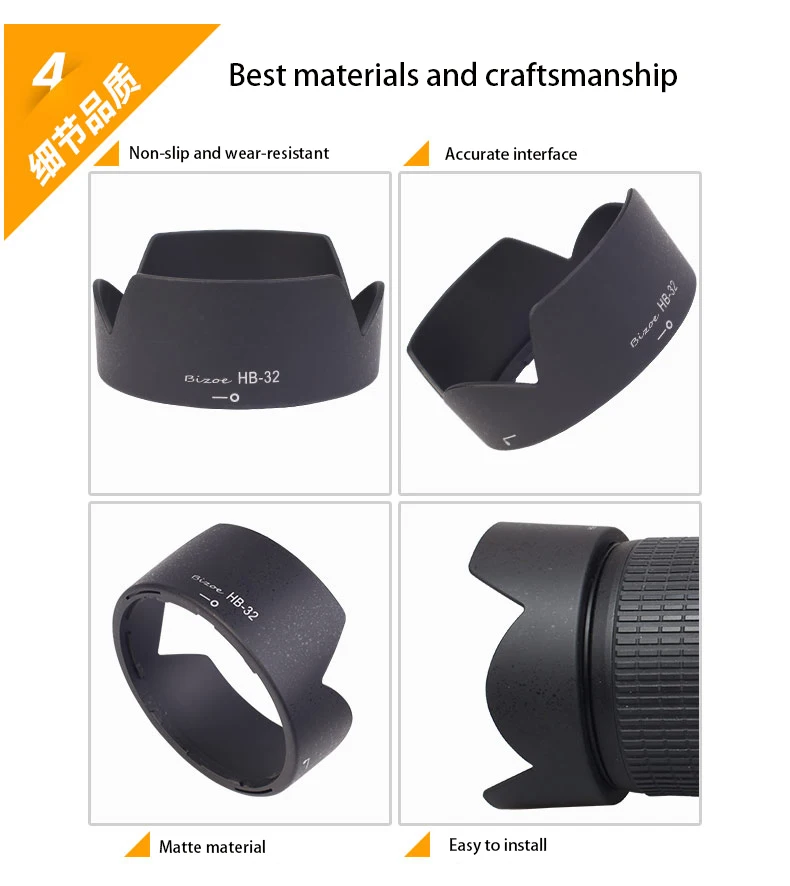 BIZOE Camera HB-32 Lens Hood 67mm Nikon18-105 18-140mm camera D7500 D7200 D7100 D7000 D5600 D5400 SLR D5300 accessories reversed