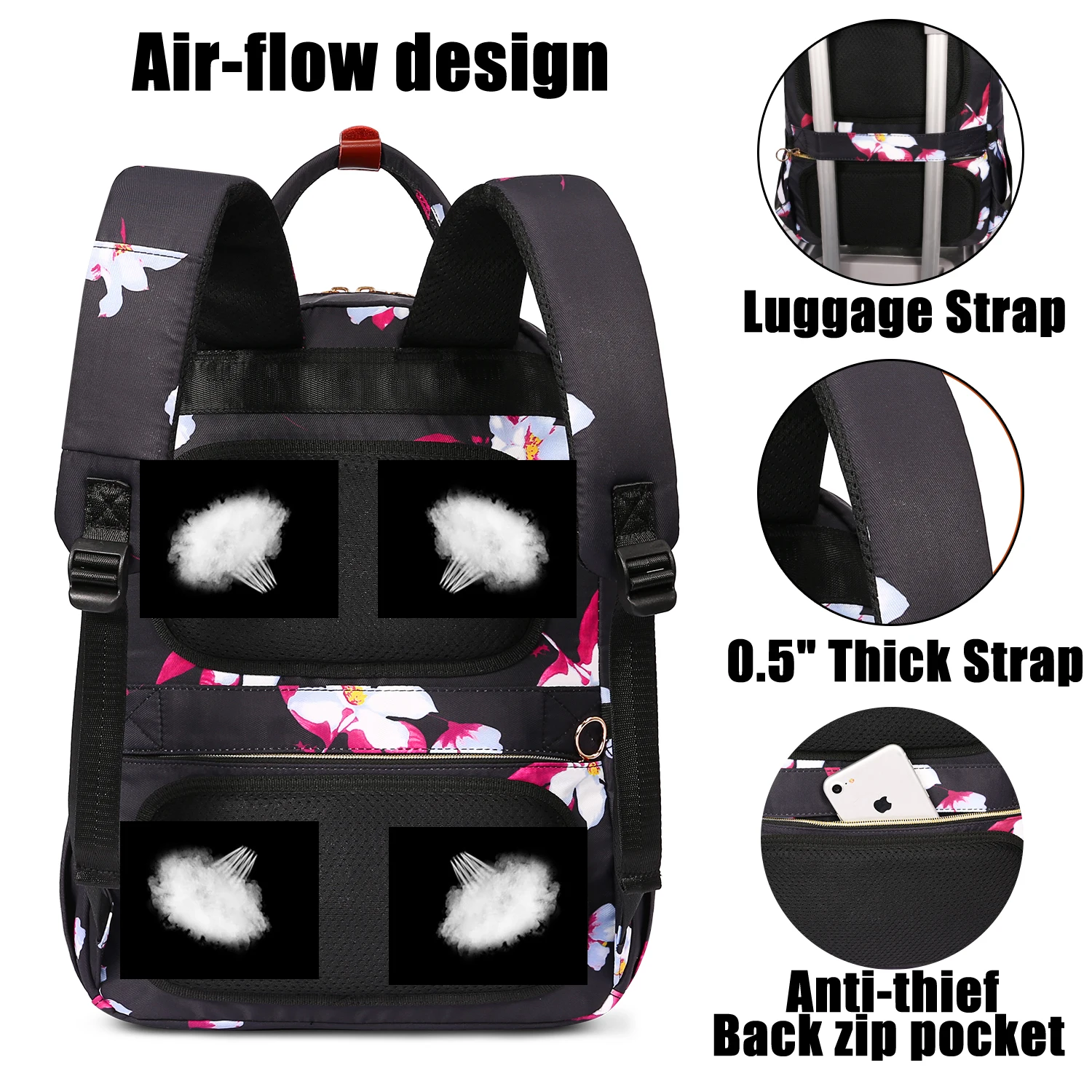 LOKASS-USB Carregamento Mochilas para Mulheres, Mochila Escolar para Meninas, Moda Empresarial, Mochila Laptop, 15.6\