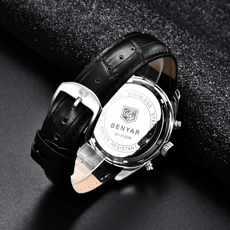 BENYAR Casual Watch Men Sports Luxury Brand Quartz Men's Watches Chronograph Military Waterproof Leather Relogio Masculino 2023