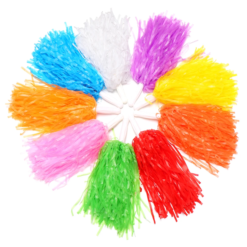 1Pair Colorful PE Plastic Handle Metallic Streamer Pompoms Cheerleading Cheering Flower Ball Dance Game Club Sports Supplies