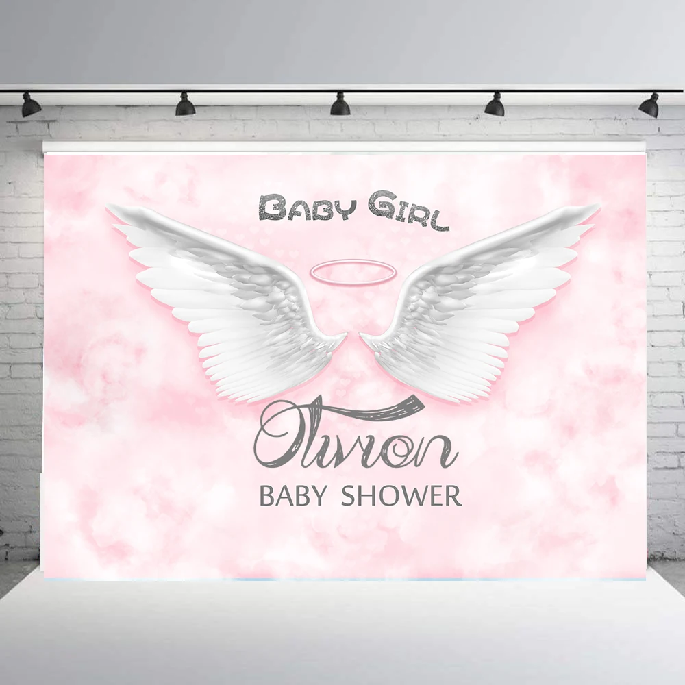 

Baby shower backdrop Heaven Angel wings Blue pink girl boy party table banner decor Vinyl White Cloud Photo studio background