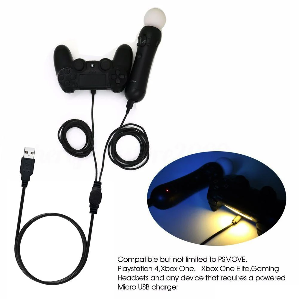 3.5M 2 In 1 Hi-Speed Micro USB 2.0 Charging Cable Sync Data Cord For PlayStation 4 Dual Shock PS4 Controller/PS3/PS VR