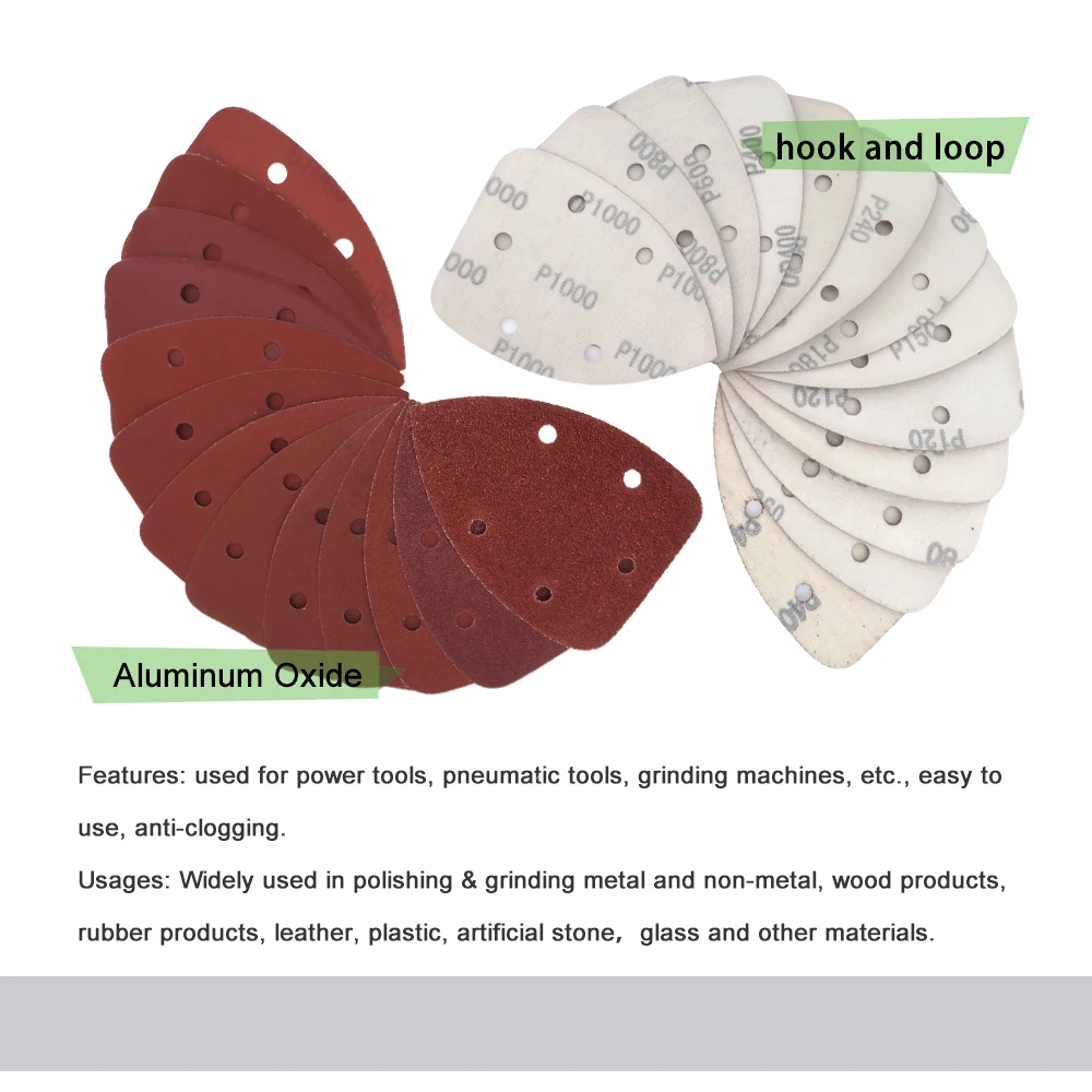 Papel de lija autoadhesivo, lijadora triangular con gancho de papel, disco de lijado de bucle, herramientas abrasivas para pulido de arena 40-140 #, 1000x90, 10 Uds.