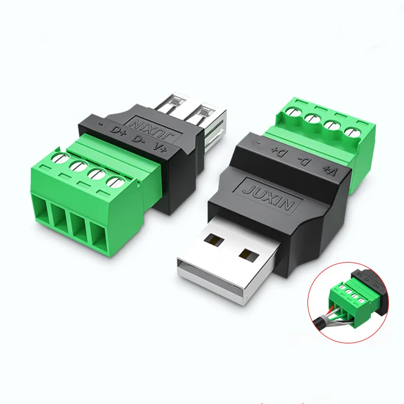 Connecteur USB 2.0 Type A Mâle/Femelle à Vis, 4 Broches, avec Bouclier USB2.0, 1 Pièce