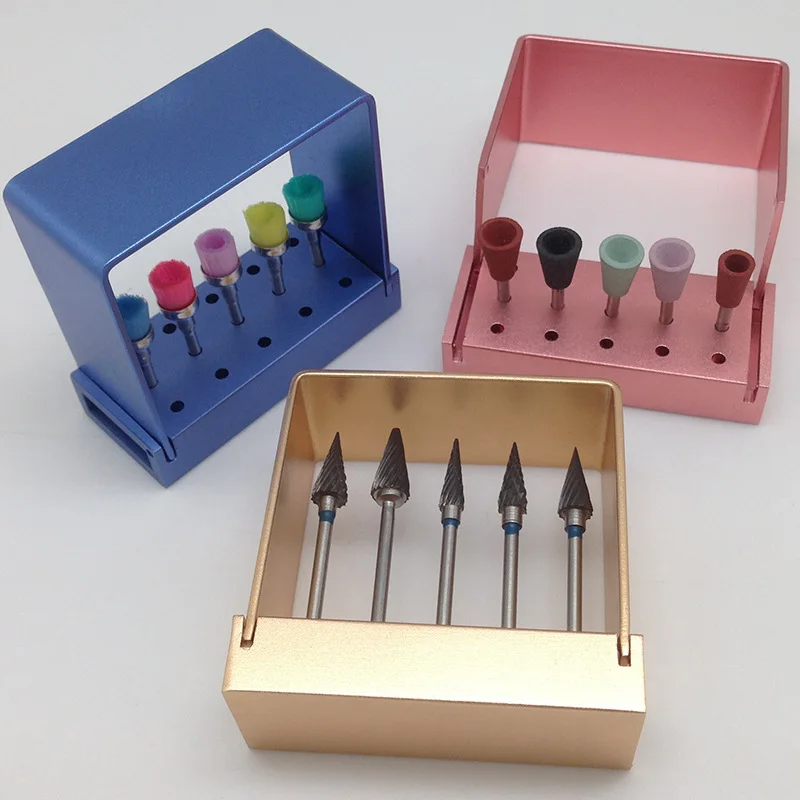 Gold/Pink/Blue 15holes Aluminium Dental Burs Holder Odontologia Bur Block Holder Autoclavable Disinfection Box Dental Tools