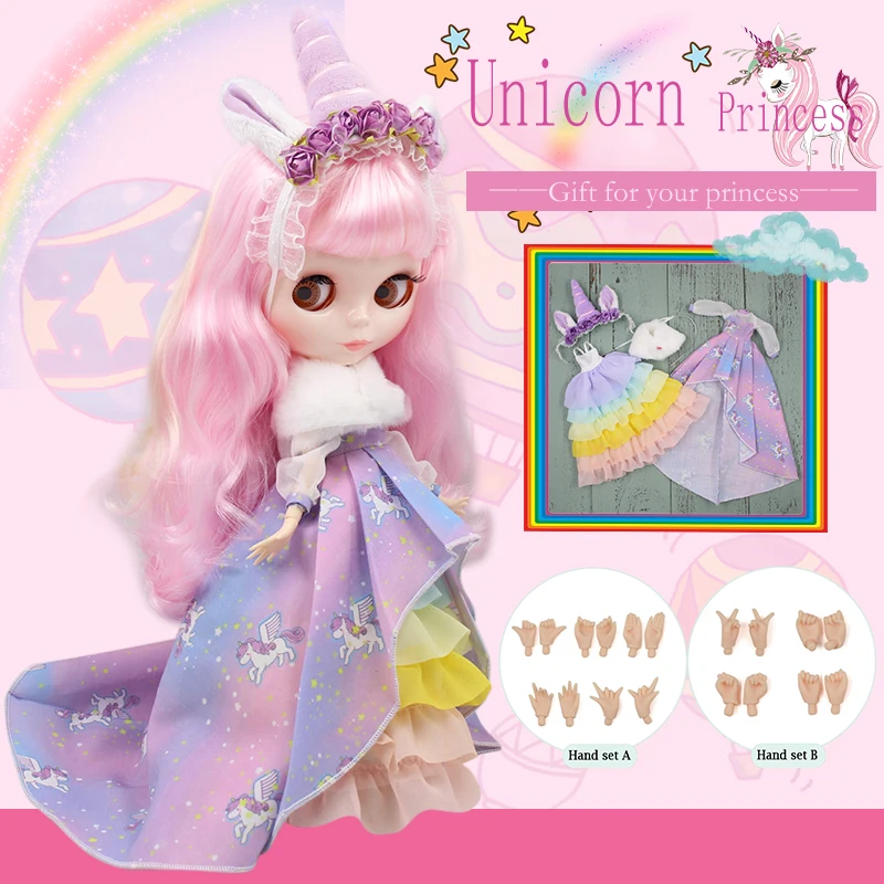 ICY DBS Blyth doll Unicorn Maiden Combination Including the doll and clothes and hand set AB princess dressing 1/6 bjd