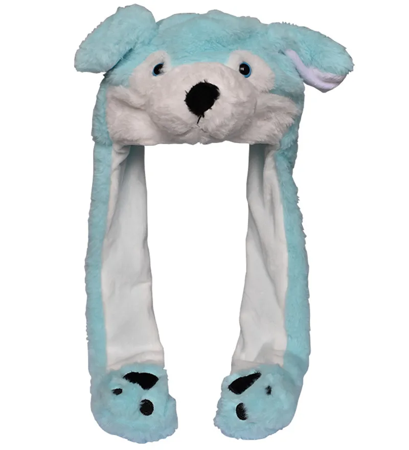JOYHY Ear Moving Cute Plush Grey Wolf Animal Hats with Paws for Adults Teenagers Kids Boys Girls Costume Winter Beanie Caps view 5