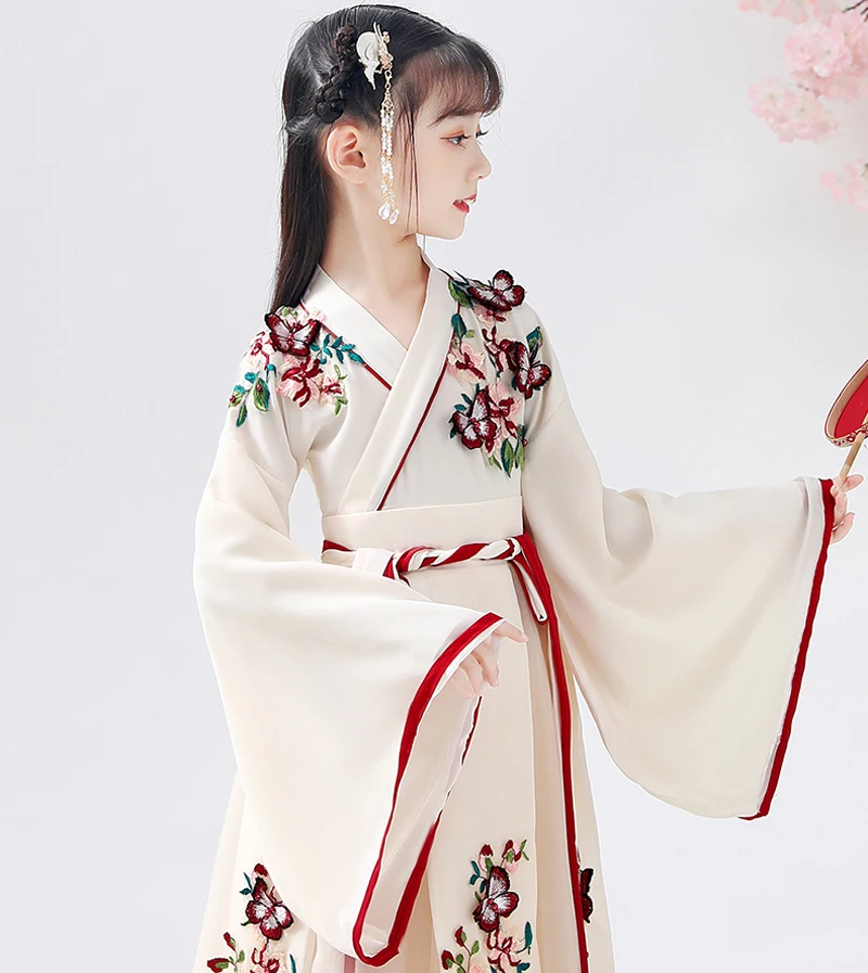 Girls Embroider HanFu Ancient Perform Costume Kids Birthday Party  Dress Photography Dress Traditional Chinese New Year Clothes