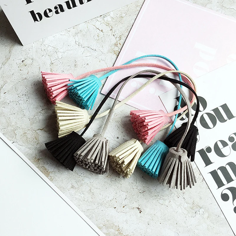 12PCS/lot 3cm Pull Ring Double Head Faux Leather Tassels Fringe Bang Leather Tassel Trim Key Tassel For DIY Pendant Accessories