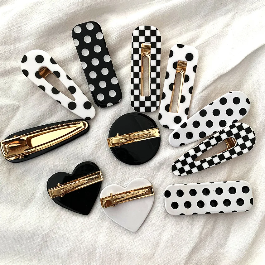 chic style retro French hairpin wild polka dot acrylic bangs clip side clip hair Korean headdress