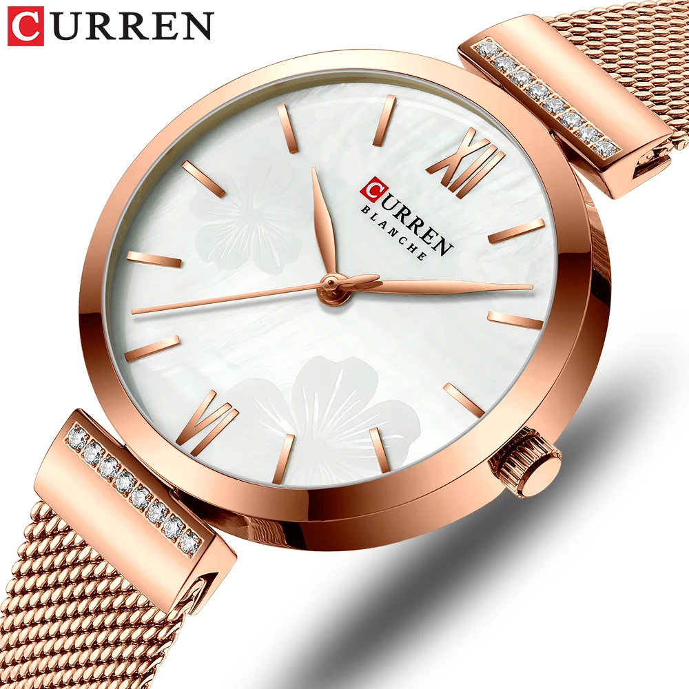 CURREN-relojes de cuarzo para mujer, pulsera de acero inoxidable, Simple, a la moda