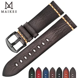 MAIKES Handmade Genuine Leather Watch Strap 18mm 20mm 22mm 24mm Vintage Watch Band For Panerai Citizen Omega SEIKO Watchband