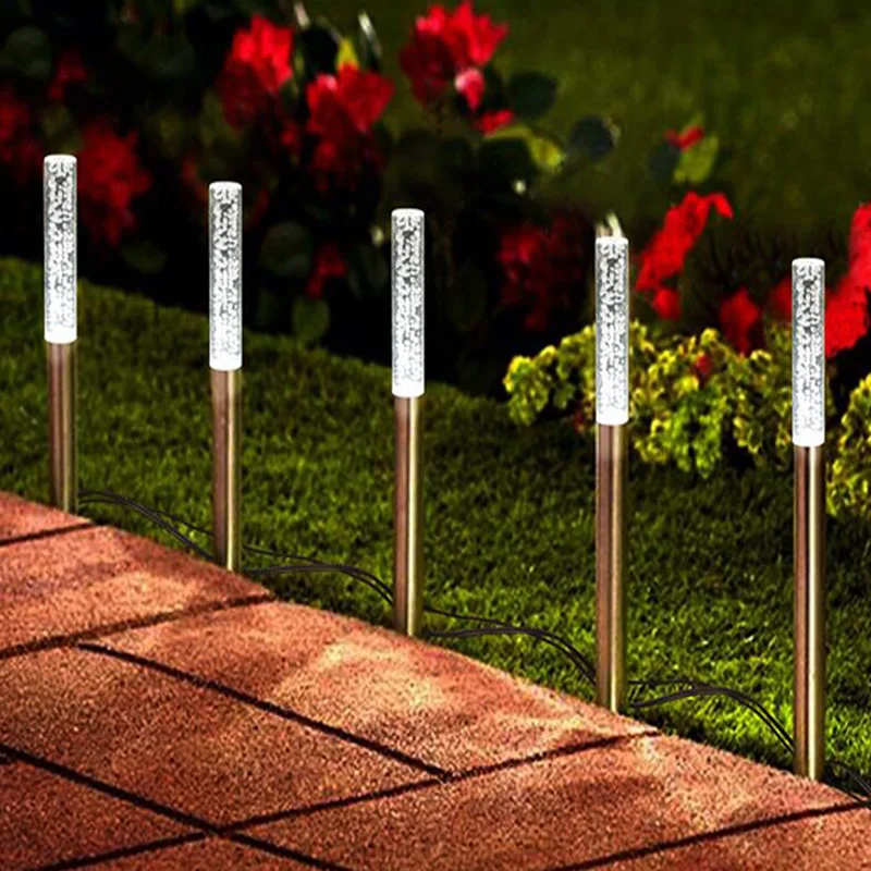 LED Solar Lamp Power Tube Lights Lamps Acrylic Bubble Pathway Lawn Landscape Decoration Garden Stick Stake Light Lamp Set