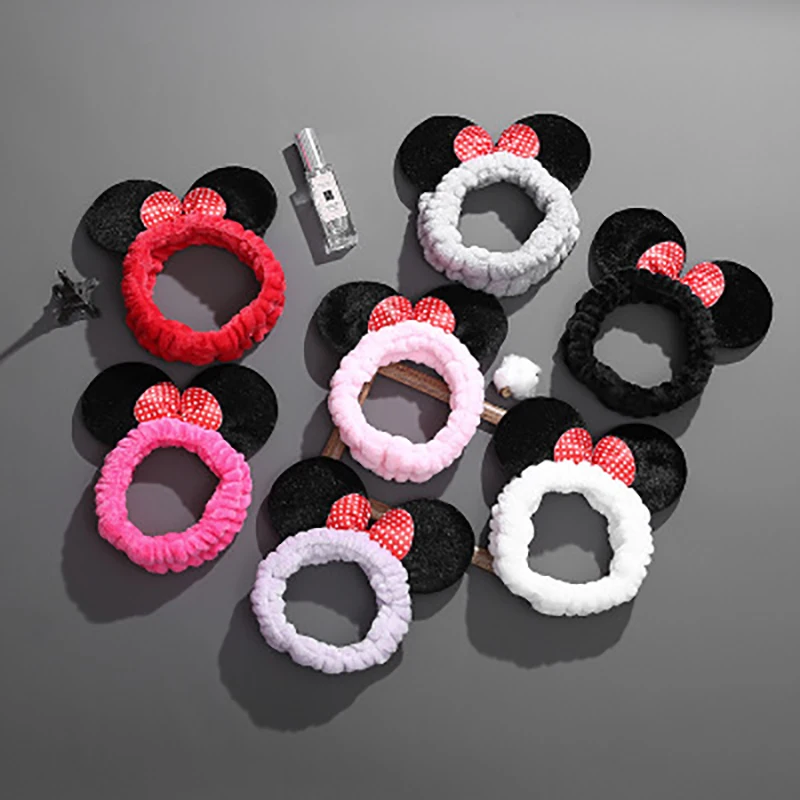 Classic cute mickey minnie head band bow wash face make up hair band mouse ear cartoon headdress women girl hair Accessories