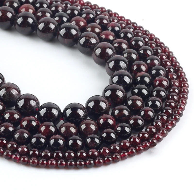 Wholesale Natural Dark Red Garnet Round Loose Stone Jewelry Beads 15.5\