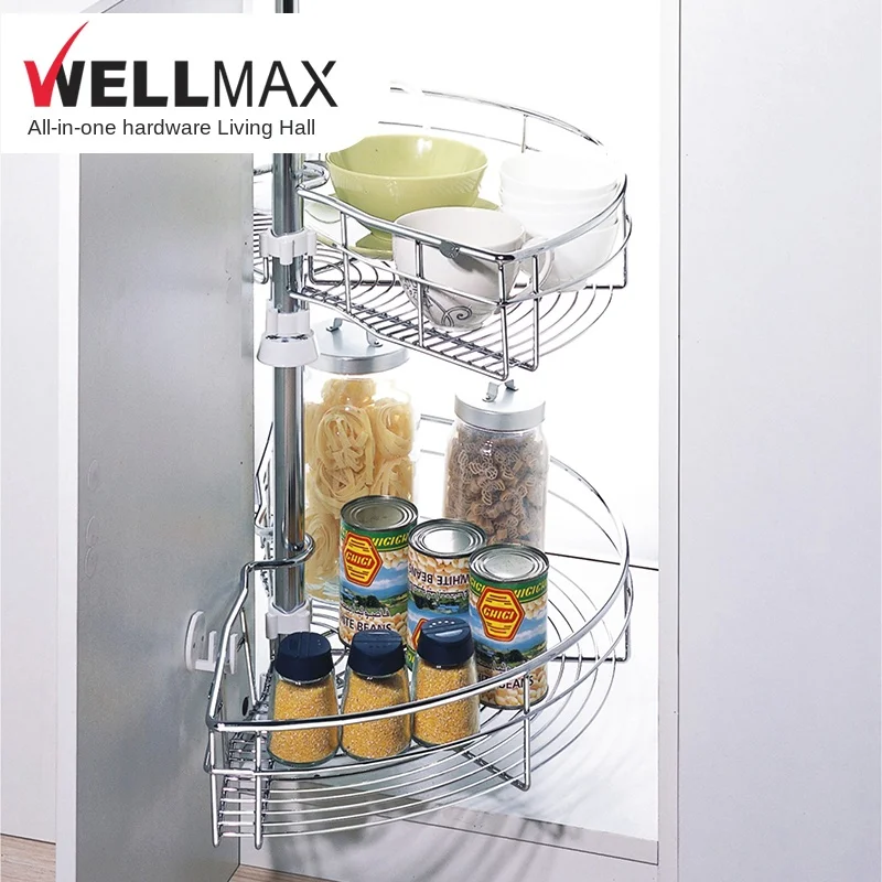 

Cabinet Corner Pull-out Basket Small Monster Kitchen Corner Pull-out Basket Rotating Double-Layer Semicircle Pull-out Basket