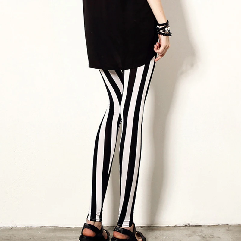 CHSDCSI Stripe Printed Leggings Women Sexy Elastic Pants Polyester Trousers Print Push Up Leggin