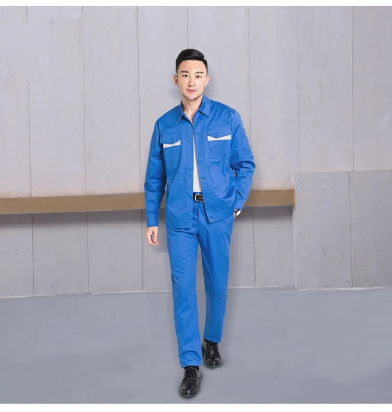 夏薄い作業服純粋な綿通気性耐摩耗性長袖工場ワークショップ機械電気技師つなぎ服