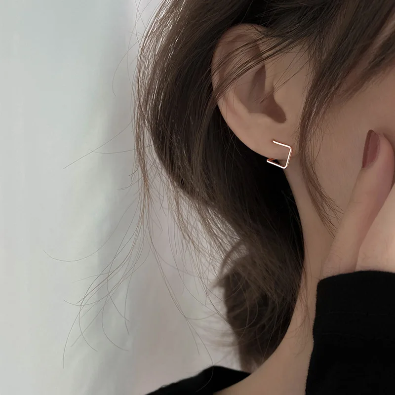 

VENTFILLE 925 Sterling Silver New Irregular Line Design Sense Three-Dimensional Square Earrings fFashion gGift For Women
