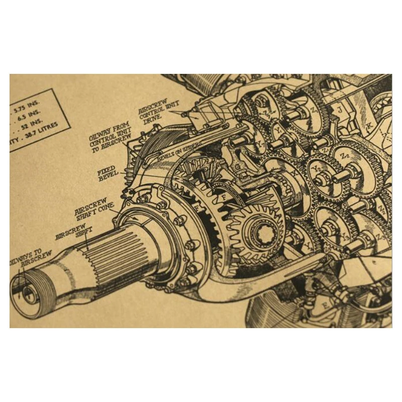 Heavy-duty Engine Drawing Vintage Poster Room Decoration Stickers Wall Decor Kraft Paper Wall Sticker Posters