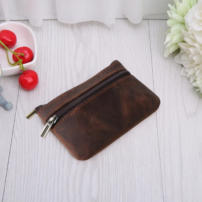 Thinkthendo Fashion Kulit Sapi Slim Koin Dompet Wanita Koin Dompet Pria Zipper Di Sekitar Dompet Kartu Gantungan Kunci Tas Mini