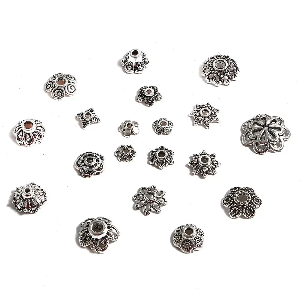 Findings بها بنفسك النتائج 50 قطعة/الوحدة سبائك الموضة العتيقة الفضة اللون زهرة حبة نهاية قبعات لصنع المجوهرات سحر إكسسوارات عقد #6
