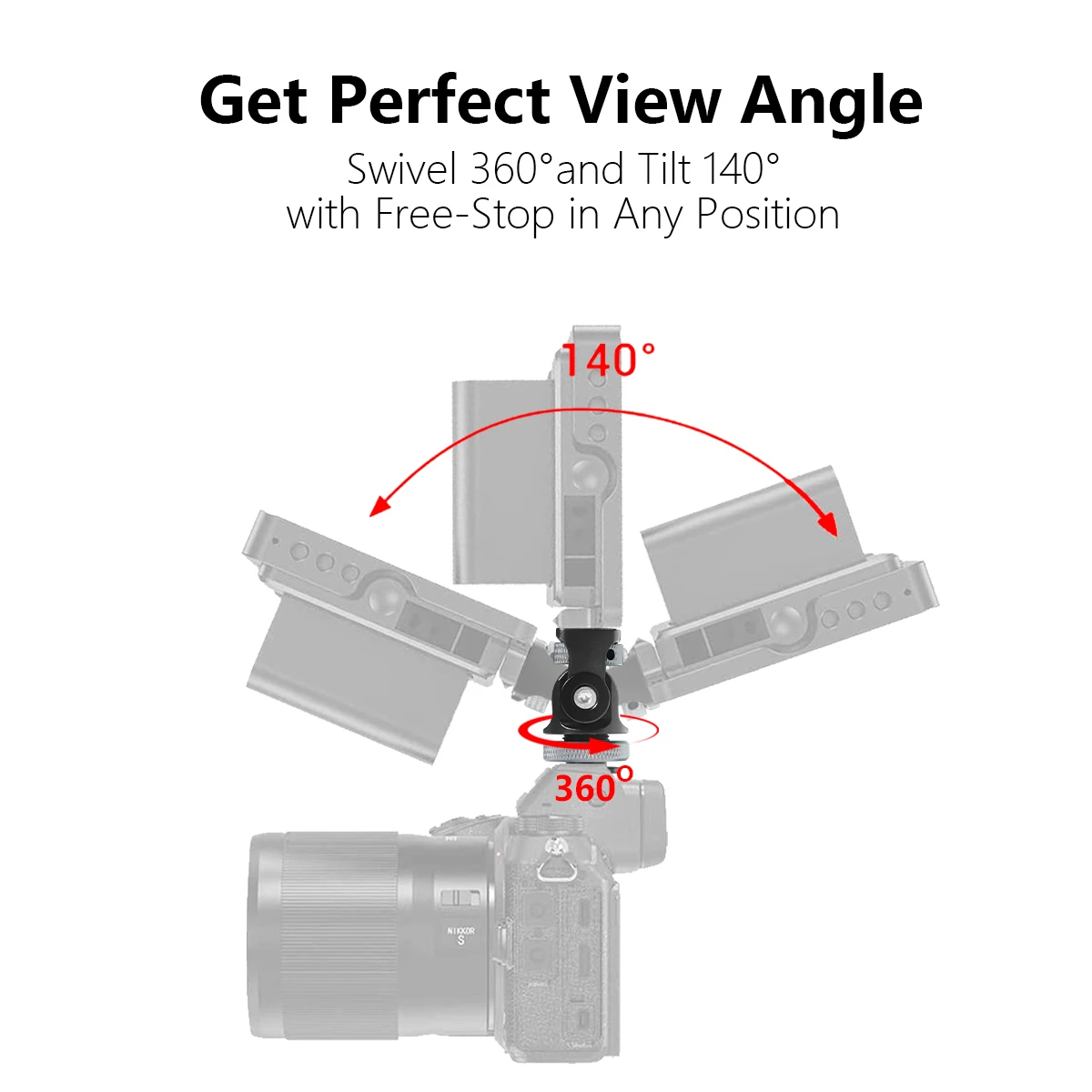TOAZOE DSLR morsetto per fotocamera girevole e inclinazione supporto per Monitor regolabile con Base per slitta fredda per Monitor Flash Light attacco fai-da-te