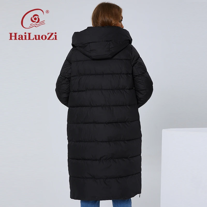 HaiLuoZi New Women Coat High Collar Plus Size Thick Women\'s Down Jacket Female 2022 Fashion Side Zipper L-5XL Elegant Parka 6079