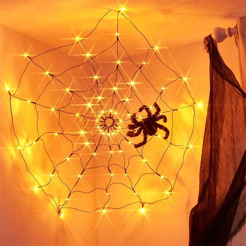 Halloween Party Decoration LED Spider Web Lights Indoor Outdoor Atmosphere Layout Ghost Festival Props Remote Control Net Light